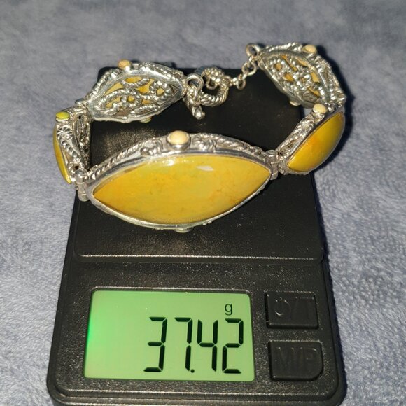 Bold Vintage Southwestern Hand Crafted Green Gaspeite 925 Silver BARSE Bracelet - Picture 14 of 17